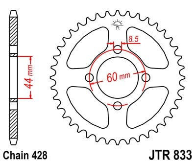 Obrázek produktu Řetězová rozeta JT JTR 833-54 54 zubů, 428