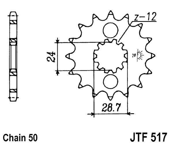 Obrázek produktu Řetězové kolečko JT JTF 517-17RB 17 zubů, 530 pogumované