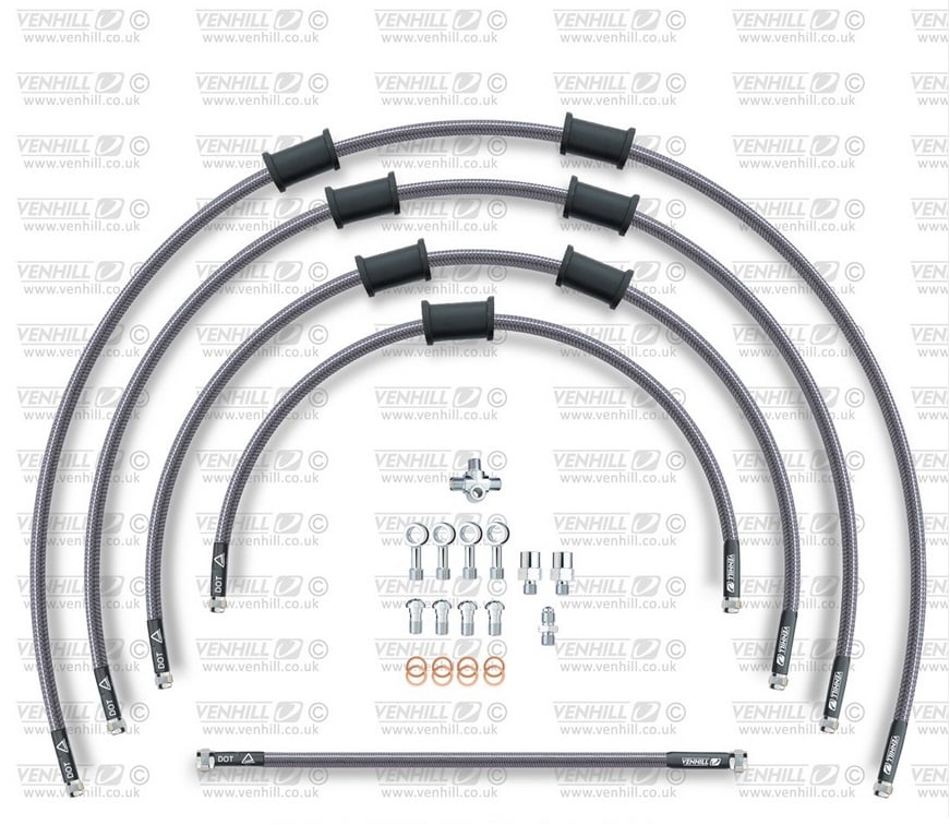 Obrázek produktu STANDARD Hadice přední brzdy sada Venhill POWERHOSEPLUS SUZ-10001FS (5hadic v sadě) Průhledné hadice, nerezové koncovky SUZ-10001FS