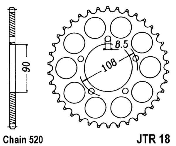 Obrázek produktu Řetězová rozeta JT JTR 18-39 39 zubů, 520 JTR18.39