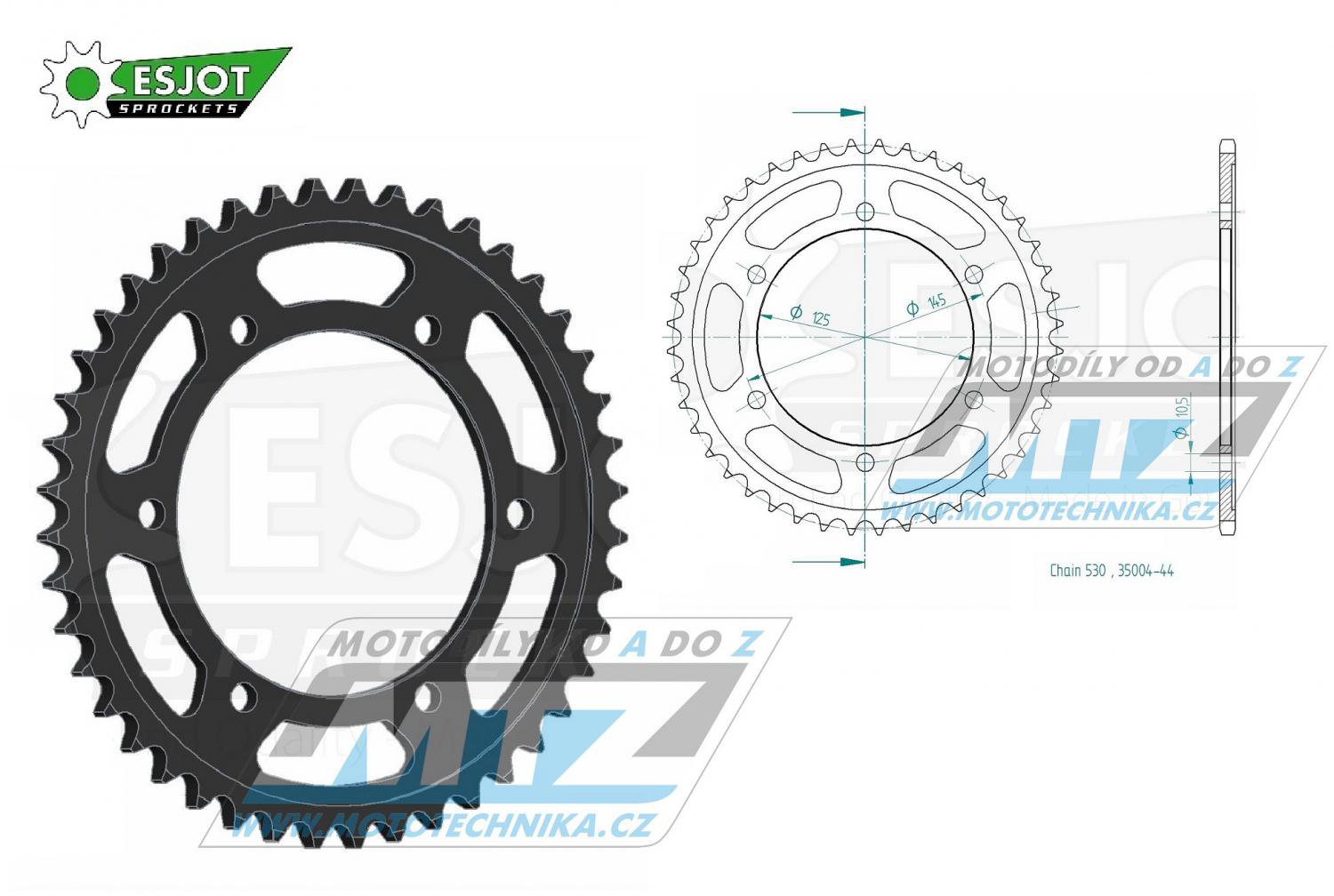 Obrázek produktu Rozeta ocelová (převodník) 0865-44zubů ESJOT 50-35004-44 - Yamaha FZ750 + FZ750 Genesis + FZR500 + FZR600 + FZX750 95-0865-44-ES