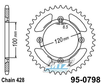 Obrázek produktu Rozeta ocelová (převodník) 0798-50zubů MTZ - Suzuki RM80 / 83-01+RM85 / 02-20 + Yamaha YZ80 / 93-01+YZ85 / 02-23 + Beta RR125 / 06-12 95-0798-50