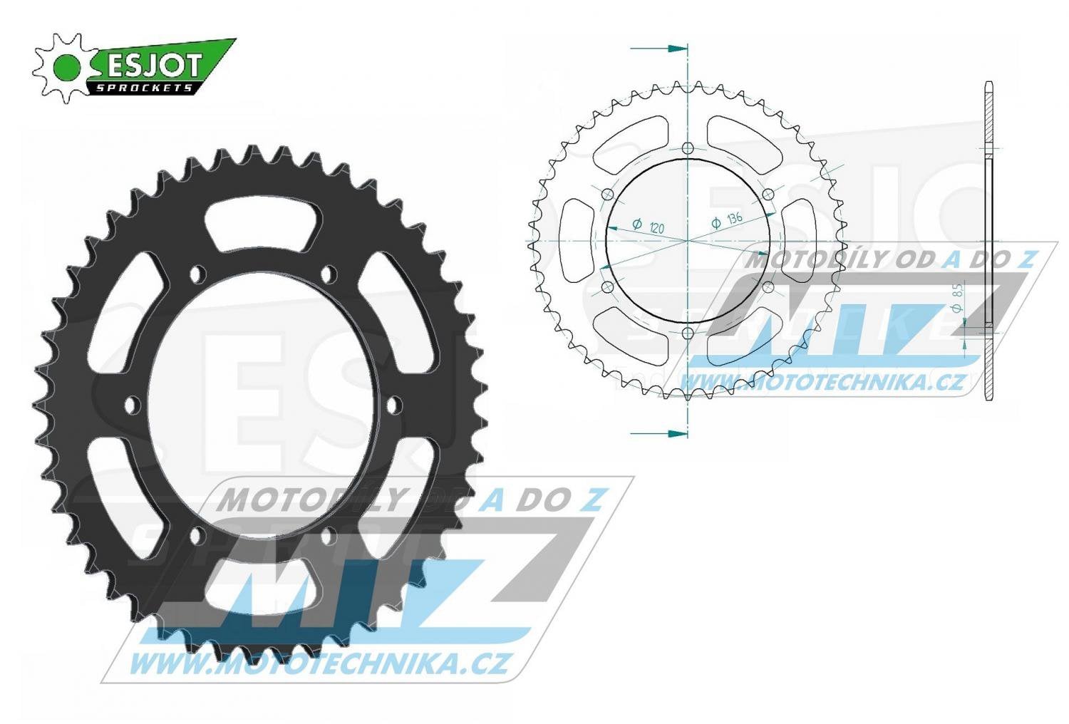 Obrázek produktu Rozeta ocelová (převodník) 0846-46zubů ESJOT 50-32005-46 - Yamaha FZR400RR + RD350 + RZ250 + SRX600 + SZR660 + TDR250 + TZR250 95-0846-46-ES